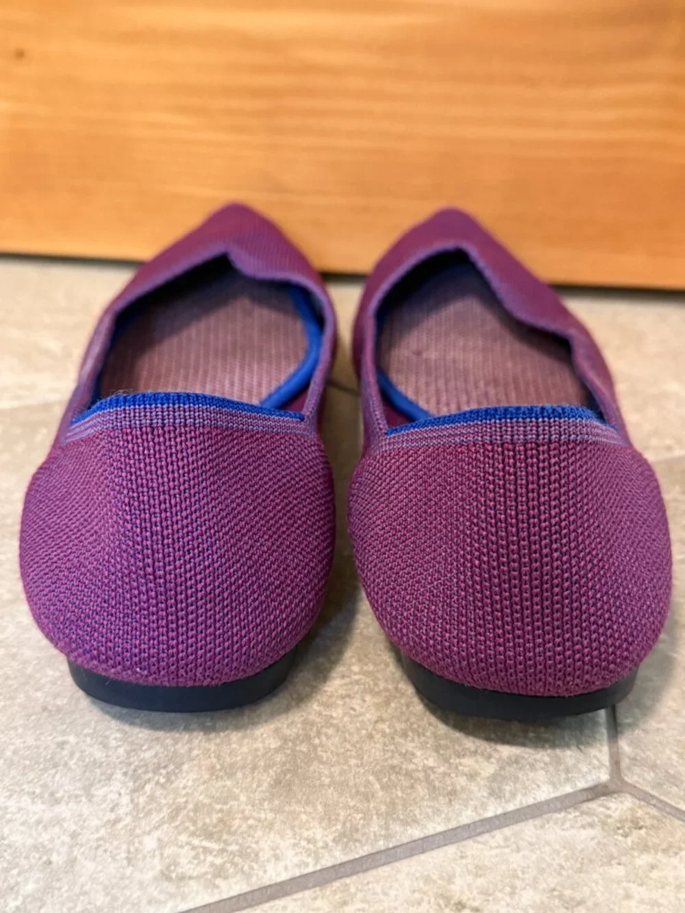 Rothy’s The Point Violet Purple Pointed Toe Flats Shoes Blue Trim size 7.5